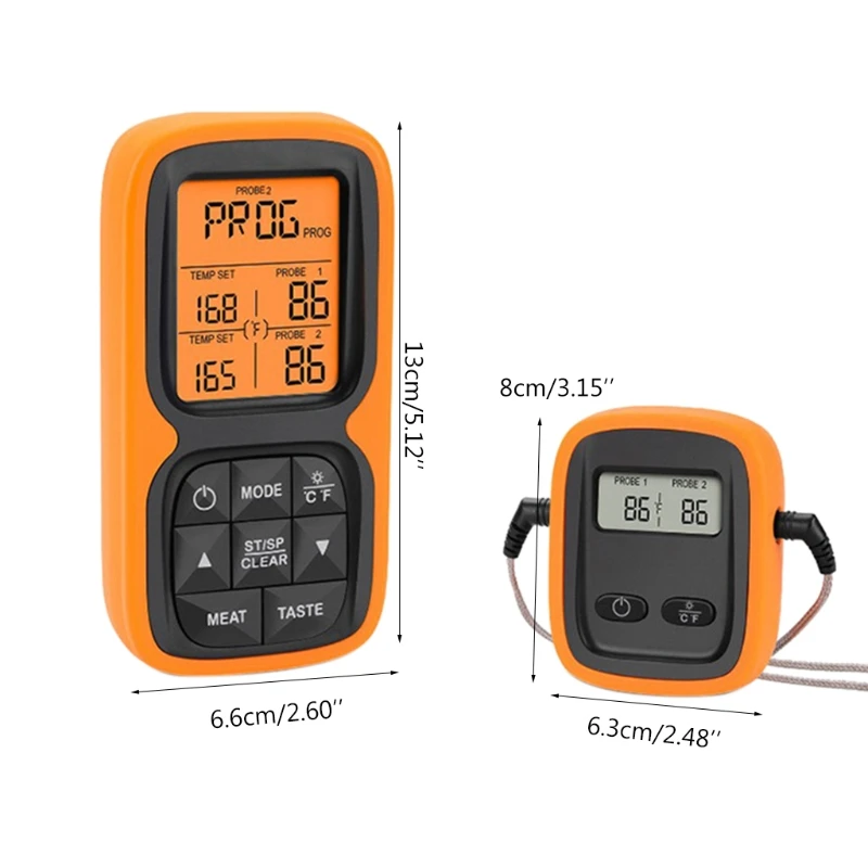 

Беспроводной термометр для мяса, цифровой дистанционный прибор для измерения температуры пищи, барбекю, двумя щупами, для кухни, духовки, гр...