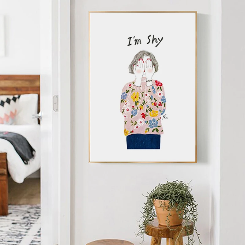 Абстрактные женские принты и плакат I'm Shy рисунок на холсте с ручной линией