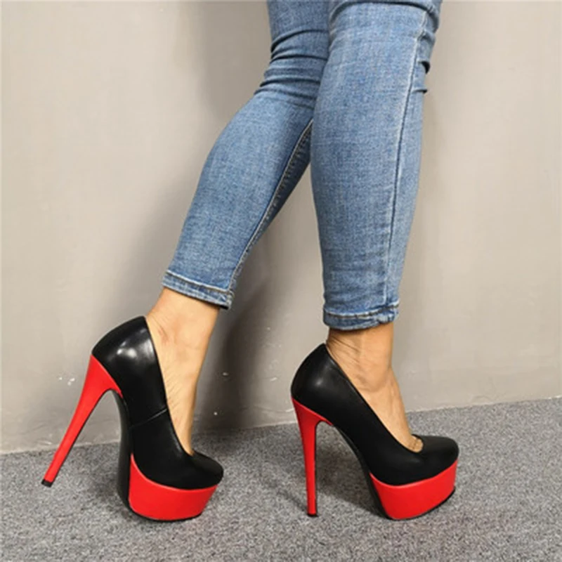 Tacones mujer Черные туфли-лодочки из лакированной кожи на платформе с красным