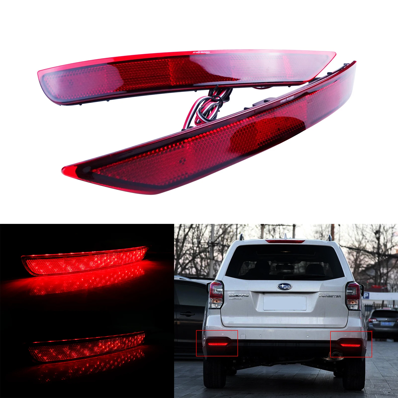 

For Subaru Forester 2009-2018 LED Rear Bumper Reflector Tail Brake Light lamps with Red Lens Cover