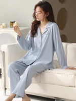 pure cotton pajamas women sleepwear spring soft sweet pink pyjamas long sleeve night suits for lady light blue home wear pijamas