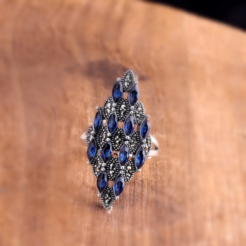 100% 925 пробы Серебряное Новое открытое женское кольцо с натуральным