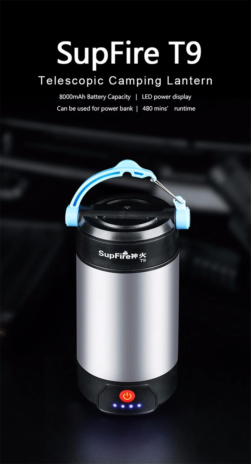 Supfire T9 походный светильник светодиодный флэш-светильник 1000lm Linterna тент вспышка светильник 8000mAh power Bank для Fenix Sofirn Convoy Nitecore