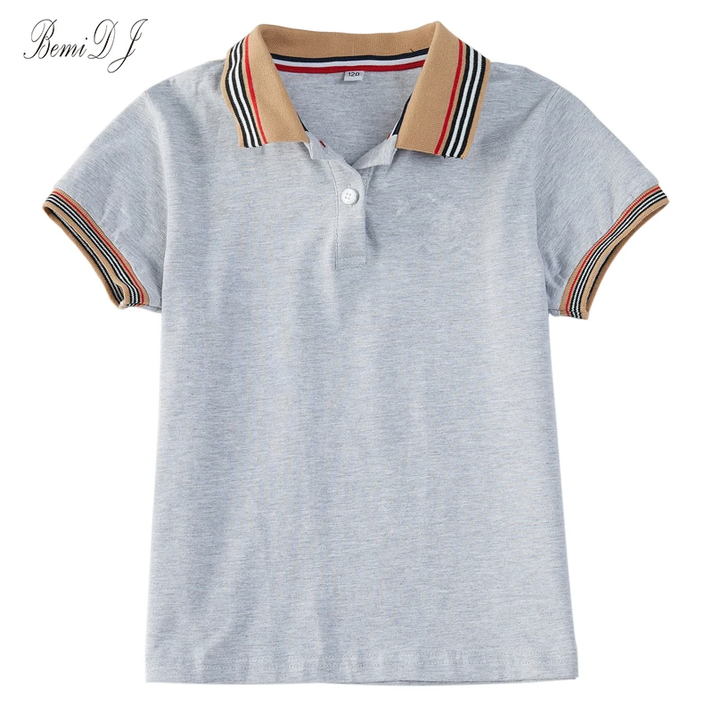 

2021 Boys Summer T-shirt Short Sleeve Turn-down Collar Clothes for Teenagers Children Striped Tees kids Tops Clothing 4-12 Years