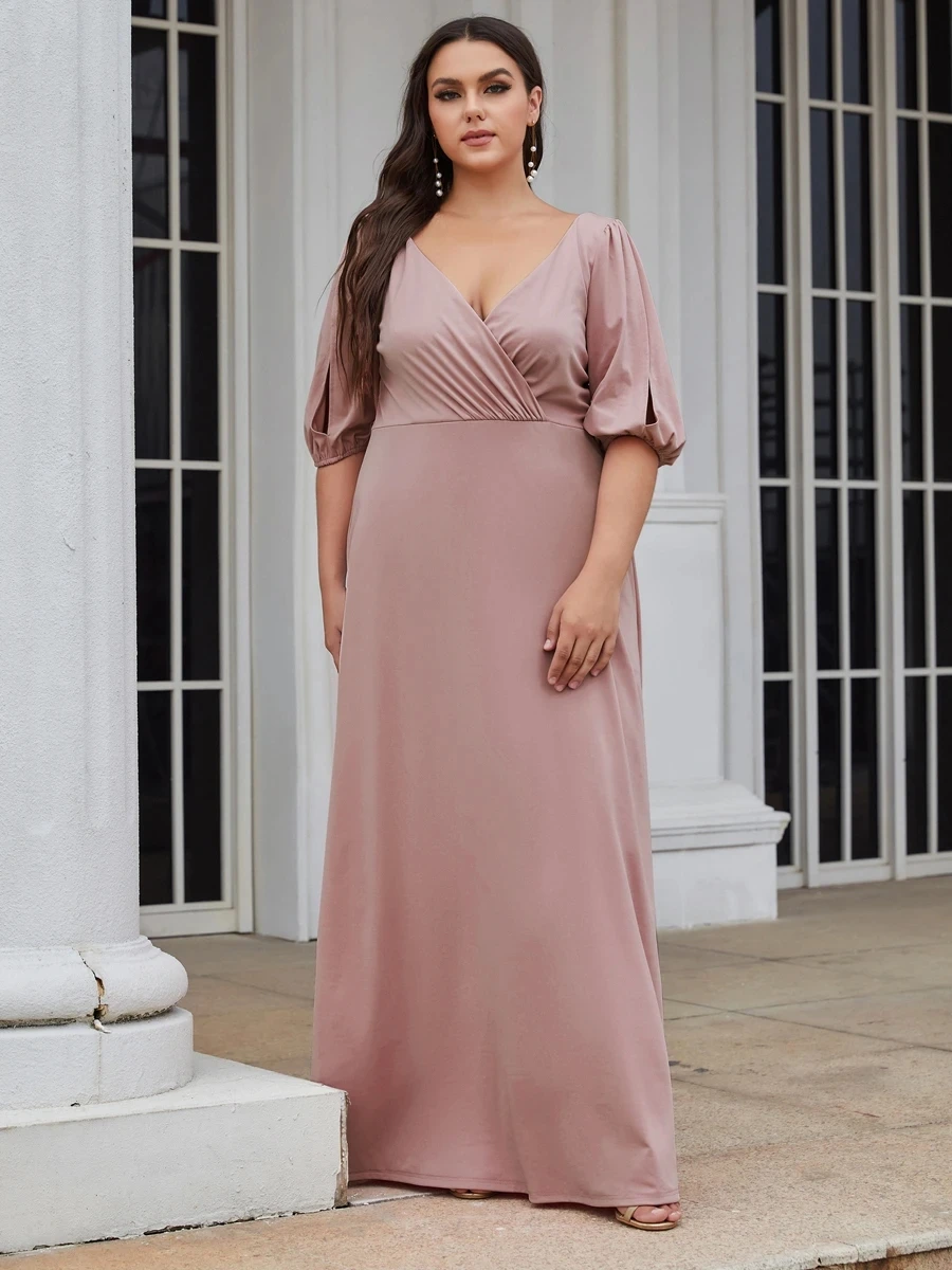 

Deep V Neck A Line Lantern Sleeves Wholesale Bridesmaid Dresses