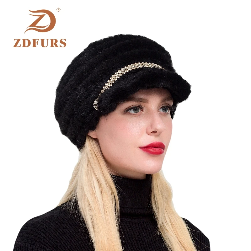 ZDFURS * 2019 Новая зимняя женская вязаная шапка из меха норки меховые шапки с острым
