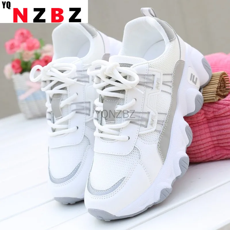 

2021 Fashion Women's Shoes Spring Women Mesh Platform Shoes Comfortable Breathable Casual Shoes Lace-up Color Matching Sneakers