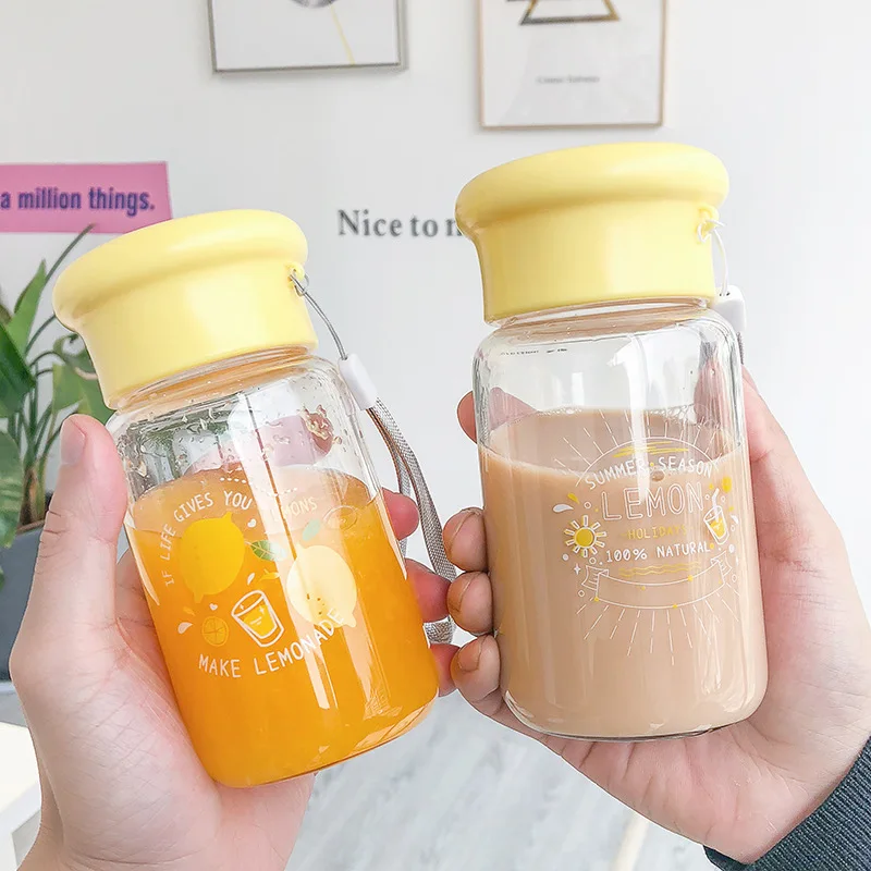 Мультфильм милый Стекло бутылка для воды Портативный на открытом воздухе