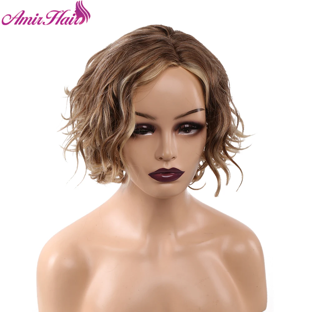 

Короткие волнистые синтетические волосы парики Омбре блонд темный коричневый Боб парики для черных женщин термостойкие синтетические пар...