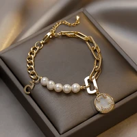 smiley baroque freshwater pearl bracelet female design sense bracelet metal bracelet luxury jewelry bracelets on hand bracelet
