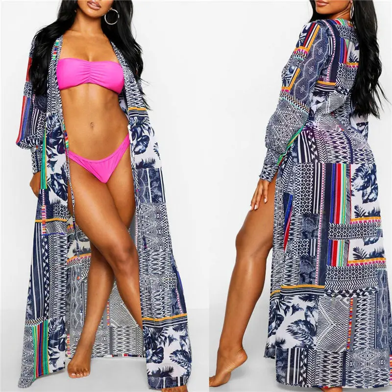 2021 в богемном стиле с принтом длинным рукавом размера плюс летняя пляжная одежда