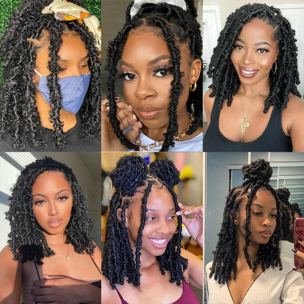 

Crotchet Braid Hair 12 Roots/Pack Distressed Butterfly Locs Crochet Braids Goddess Pre Looped Bob Locs Synthetic Braiding Hair