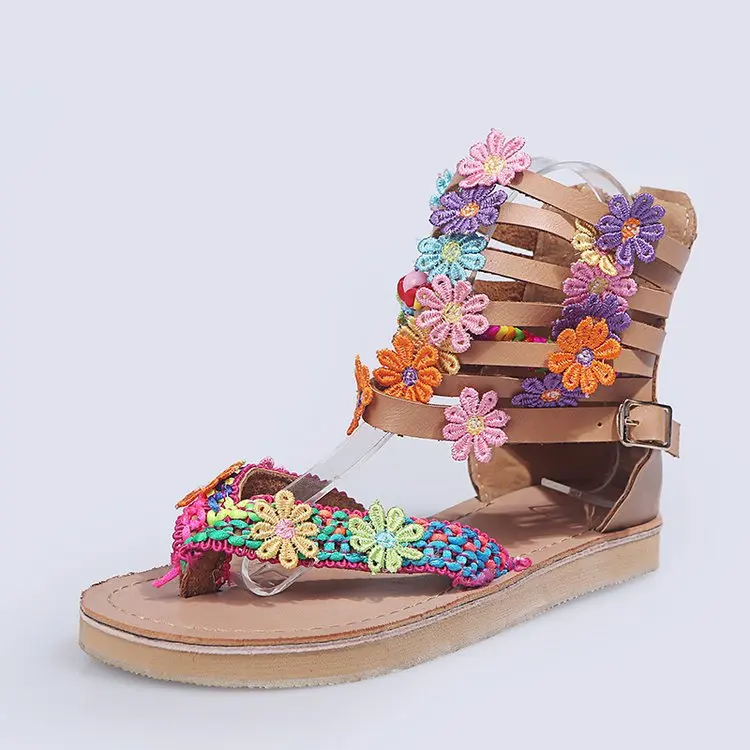 

Fashion clip toe women's sandals large size shoes flower flat Roman shoes