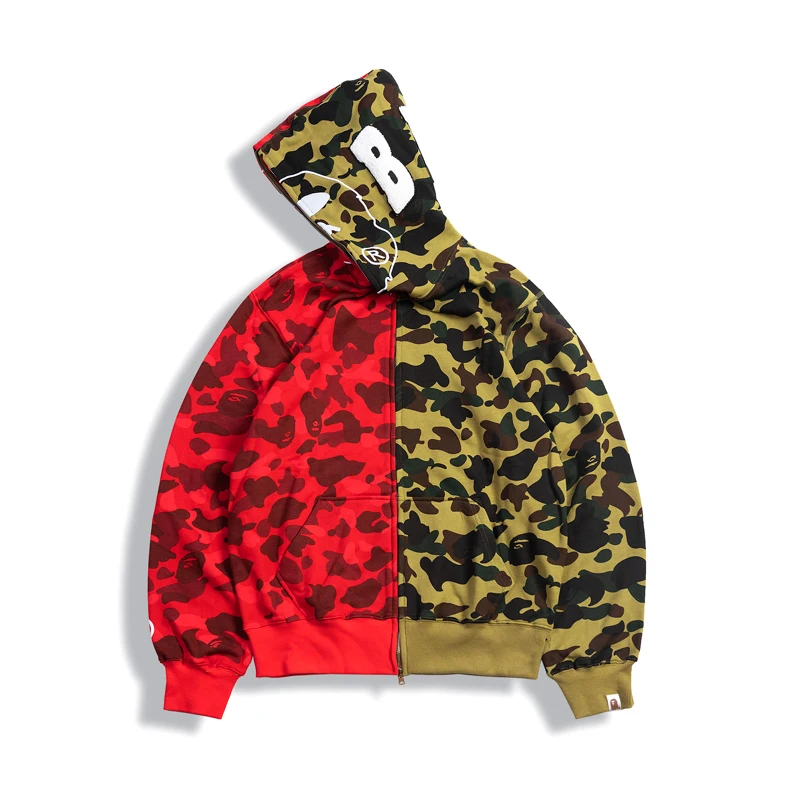 

Camouflage stitching cardigan zipper sweater coat red & purple M-XXL