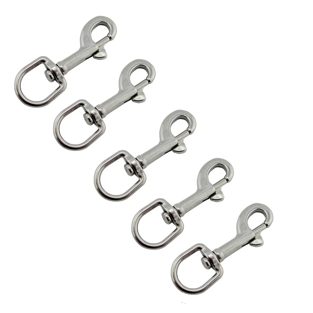 

5PCS 316 Stainless Steel Swivel Eye Bolt Spring Snap Hook 65mm 72mm 82mm 91mm Marine Scuha Diving D Ring Snap Hooks With Swivel