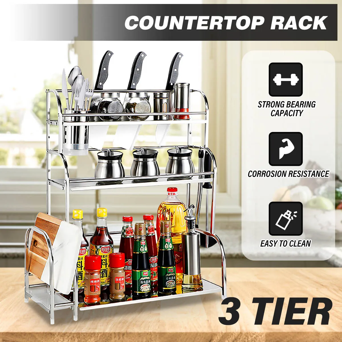 

3 Tiers Dish Drainer Stainless Kitchen Dish Rack Storage Shelf Chopsticks Rack Utensil Holder Kitchen Storage Shelf Spice Rack