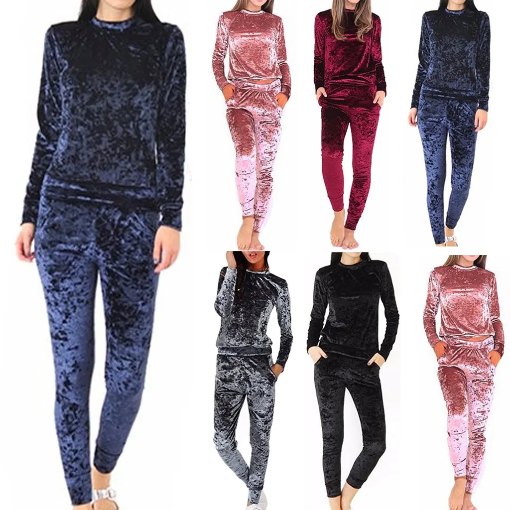Женский бархатный комплект для бега Осенний однотонный спортивный костюм из