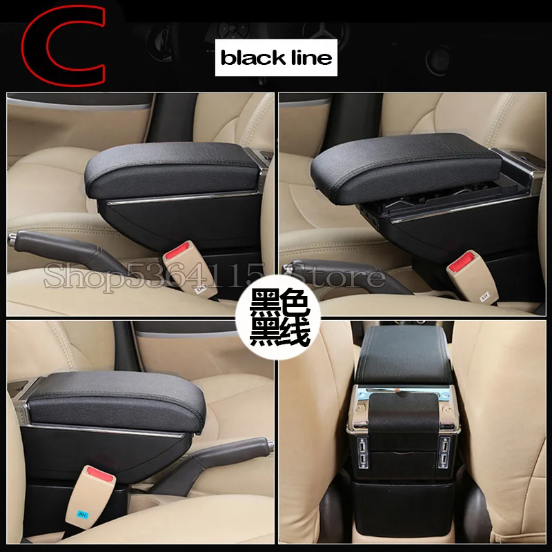 C Black black line Для Tata Tiago подлокотник коробка Tiago Универсальный центральный автомобильный подлокотник для хранения коробка Подстаканник Пепельница с USB Модификация аксессуары - Название цвета: C Black black line