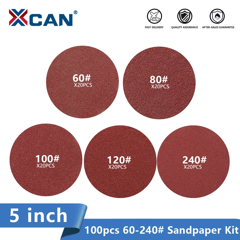 

XCAN шлифовальный диск 100 шт. 5 дюймов 60 80 100 120 зернистость 240 наждачная бумага для абразивного роторного полировального шлифовального диска