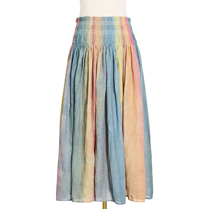 

Vogue of new fund of 2021 autumn temperament leisure elastic waist posed skirt long rainbow color seaside holiday skirts