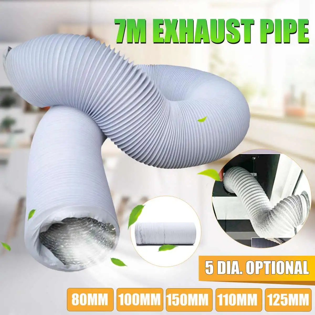 

7m Aluminum Foil Duct Outlet Hose Pipes Fittings Kitchen Flexible Exhaust Inline Fan Vent Hoses Ventilation Air Vent Tube Part