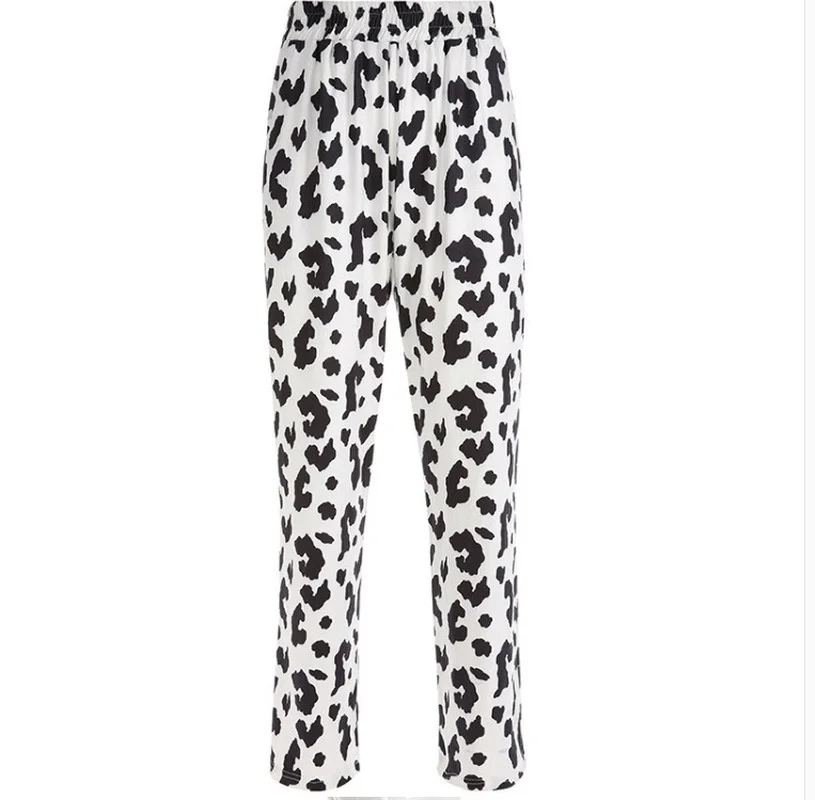 

Women Pants Casual Elastic High Waist Milk Cow Print Pants Fashion Stretch Casual Trousers Women Summer Straight Loose Pants