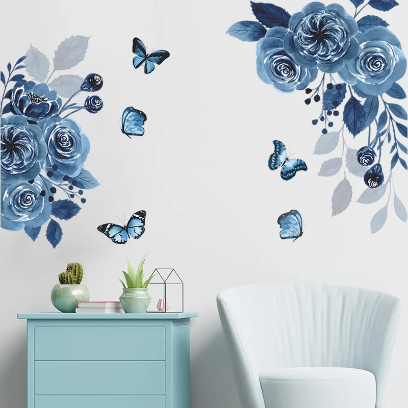 

New Arrival Blue Enchantress Butterfly Flower Bedroom Porch Home Wall Landscaping Decoration Wall Stickers Self-adhesive