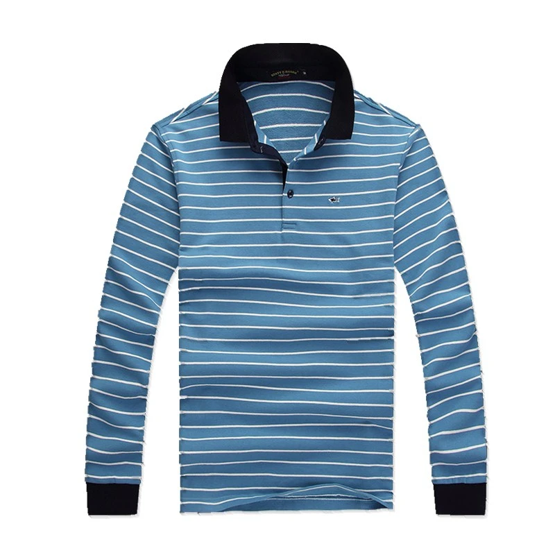 

2020 New Spring Autumn Fashion High Quality Mens Polo Shirt Shark Brand Hot Sale Cotton Casual Lapel Long Sleeve Stripe Clothing