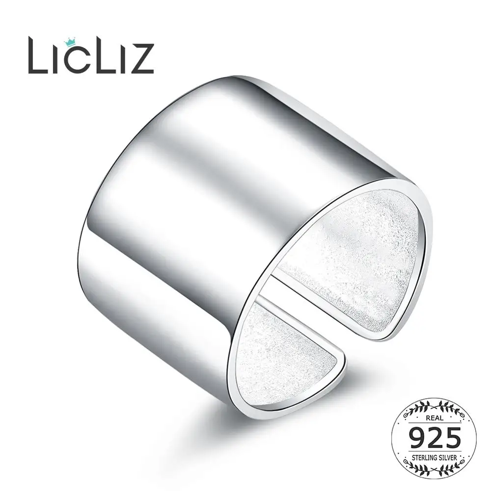 LicLiz 925 Sterling Silver Big Open Adjustable Ring for Women Men Plain White Gold Jewelry Joyas de Plata 925 Bijoux LR0329