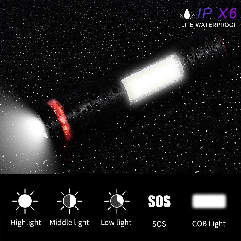 

Q5 LED flashlight power bank pen light Built-in battery USB rechargeable torch 5 modes zoomable waterproof camping Bicycle Light