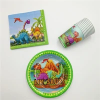 30pcs green dinosaur theme disposable party tableware napkin plate cup set kids birthday party decorations boys party supplies