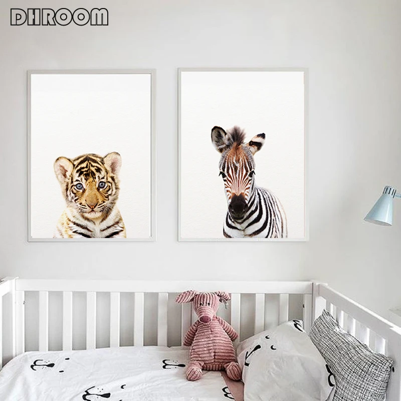 Сафари детские животные в скандинавском стиле украшение для спальни Картина на