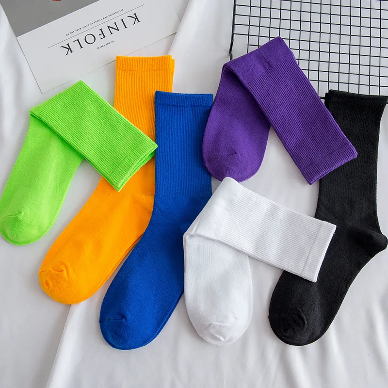 

Web celebrity popular hot style Japanese and Korean high school girls high socks loose pure color double needle knitting cotton