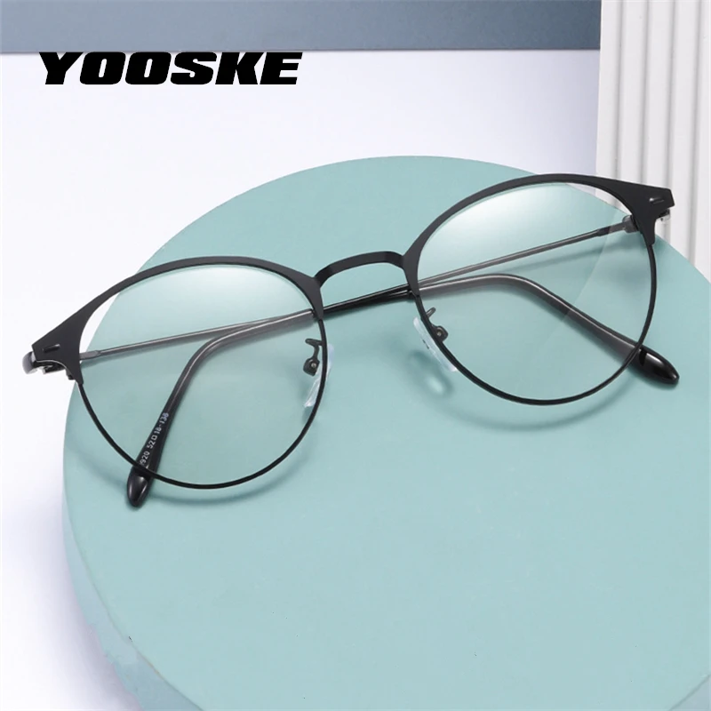 

Уличные фотохромные очки YOOSKE для женщин и мужчин, круглые оправы для очков, автоматическая обесцвечивающая линза, оптическая оправа
