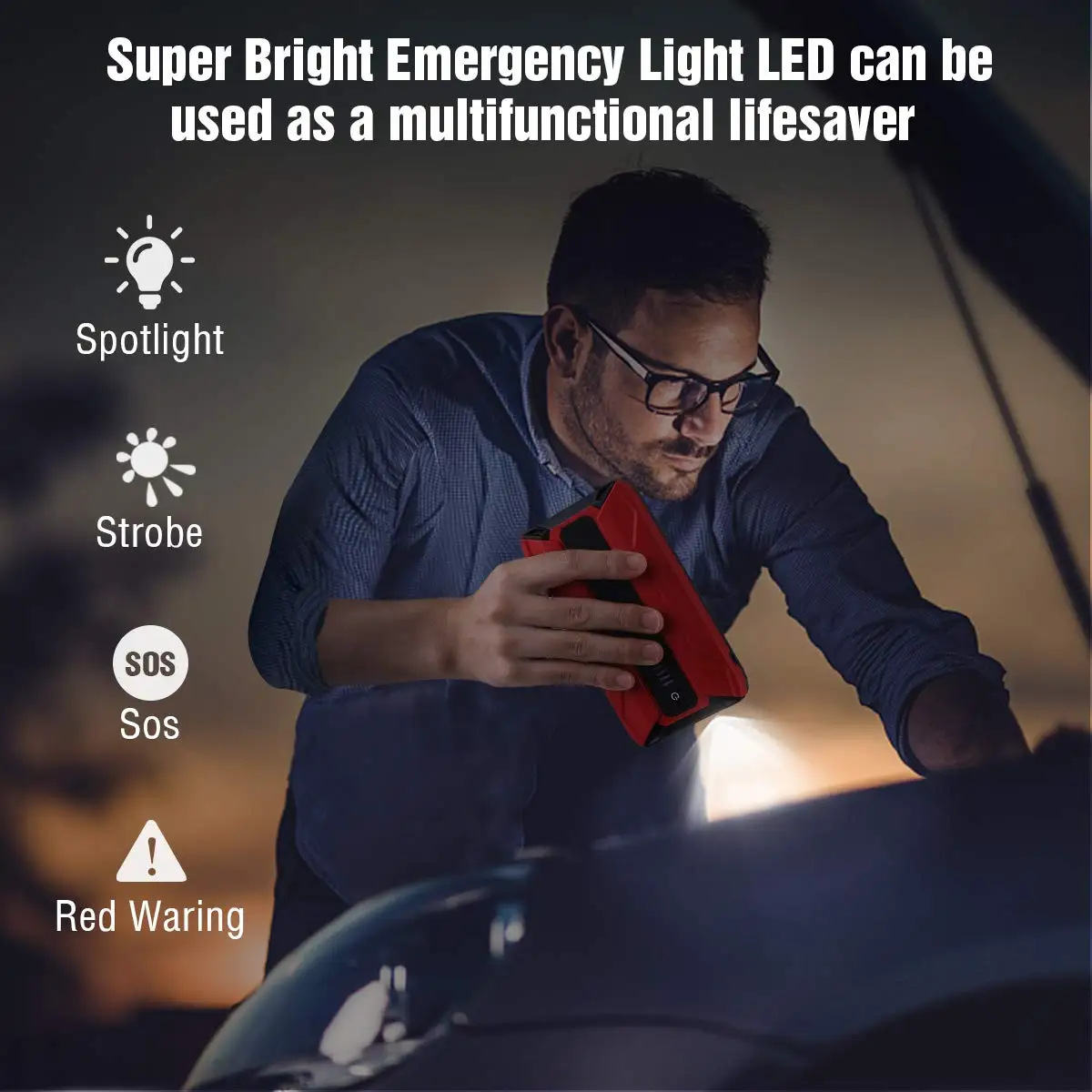 

1500A Peak 18000mAh Car Jump Starter USB Quick Charge, 12V Auto Battery Booster, Portable Power Pack with Built-in LED Light