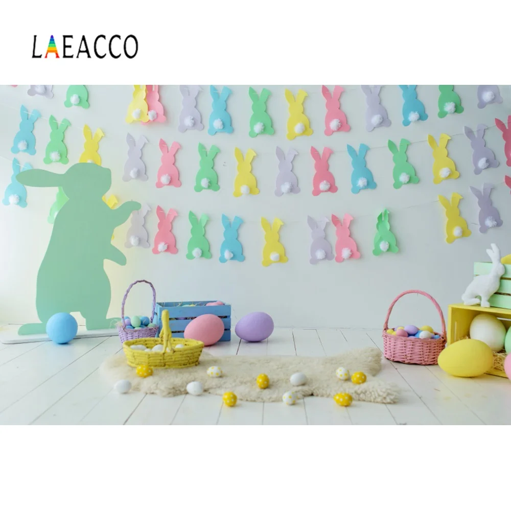 Laeacco пасхальные фоны для фотографии кролик яйца Серый Деревянный Пол Вечерние