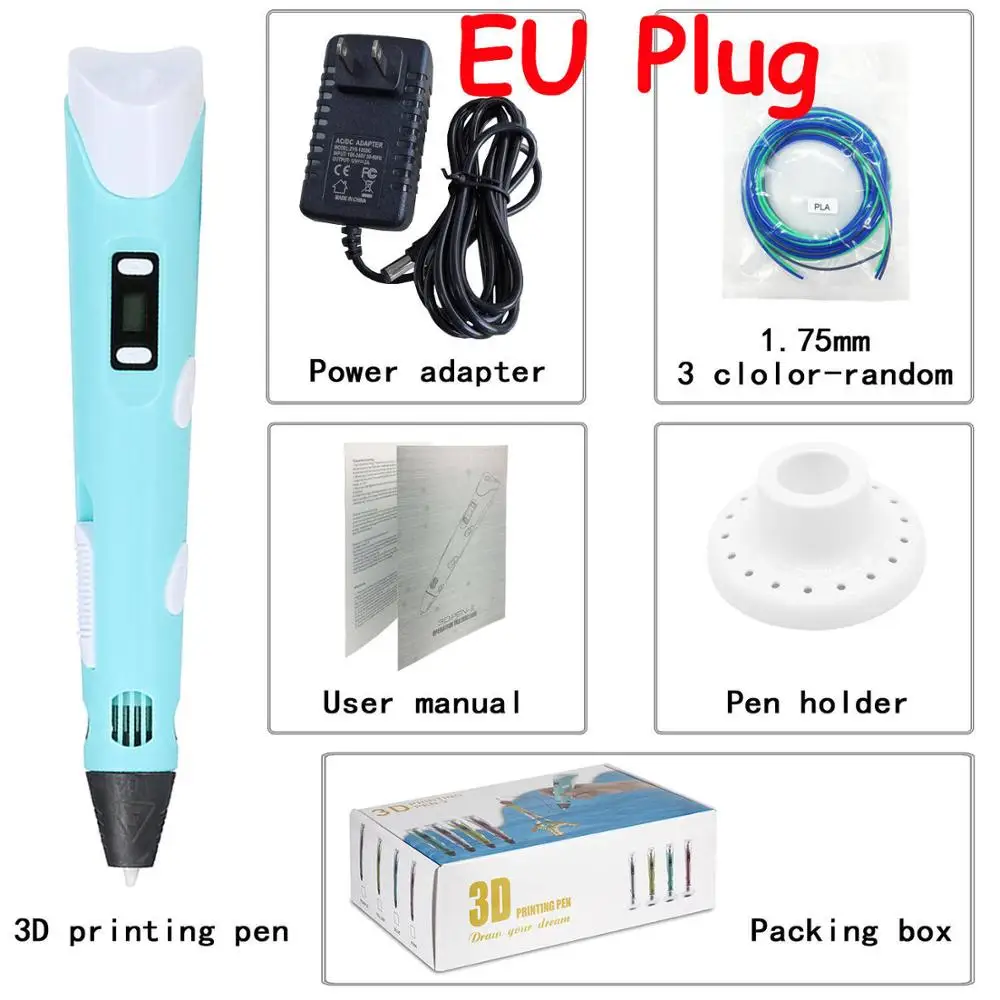 Blue EU EU/UK/US/AU Plug 3D Ручка для печати 1,75 мм PLA/ABS умные 3D ручки для рисования детские игрушки для рисования Детские Картины Сделай Сам ручка подарки - Цвет: Blue EU