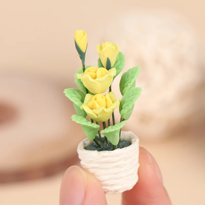 

1pcs Mini Potted Plant Flowers Pot DollHouse Decor Doll House Miniature Flowers Fairy Garden Ornament