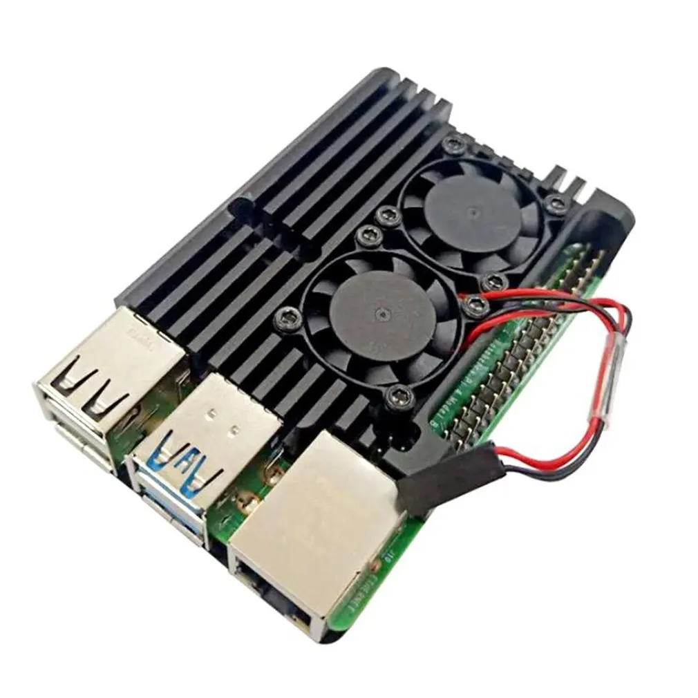 With dual fan Последний для Raspberry Pi 4 Алюминиевый корпус с двойным охлаждающим вентилятором металлический корпус черный корпус для RPI 4 Модель B - Цвет: With dual fan