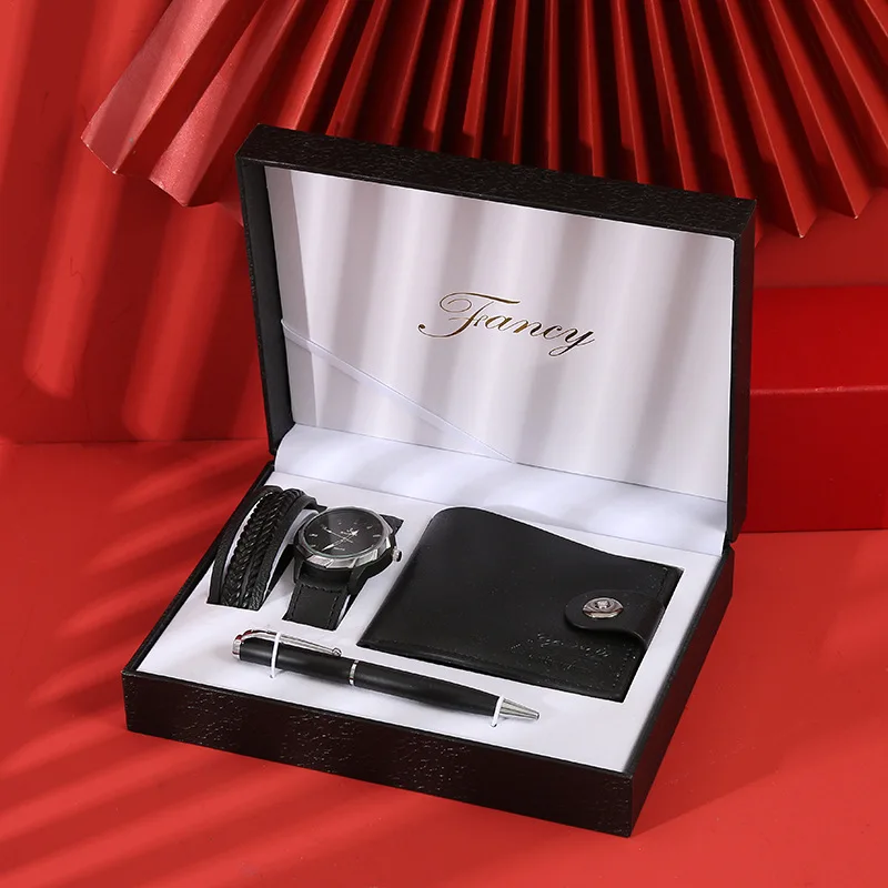 

2021 New Mens Watch Wallet Four-Piece Business Gift Holiday For Colleague's Elder Boyfriend Birthday Creative Gift Box Relogio
