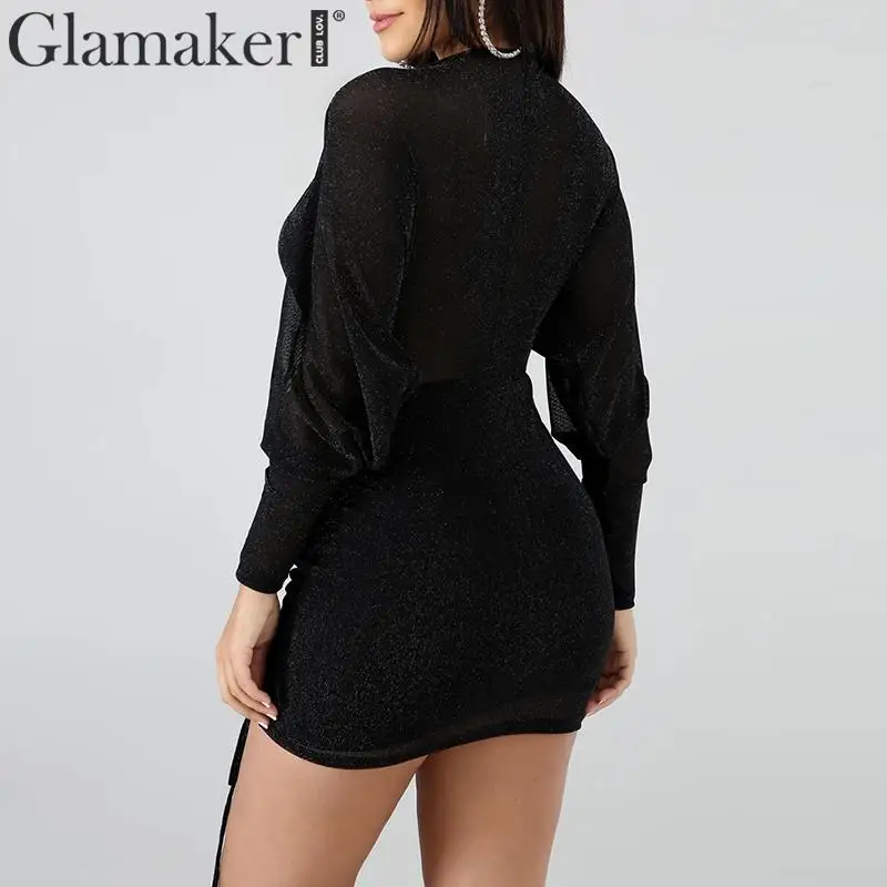 Glamaker сексуальное Плиссированное Прозрачное платье с v образным вырезом женское