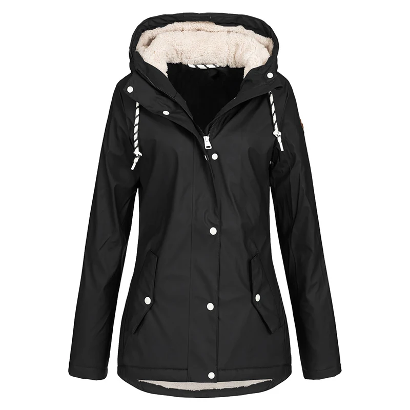 

Winter Women's Coat Large Size Flocking Hooded Jacket Windproof Warm Jackets Female Solid Zipper Women Windbreaker Coat