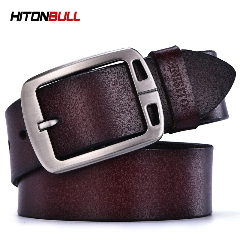 HITONBULL 2021 Mens Cowhide Genuine Leather Belt High Quality Vintage Pin Buckle Trouser Strap Male Waistband Casual Men Belts