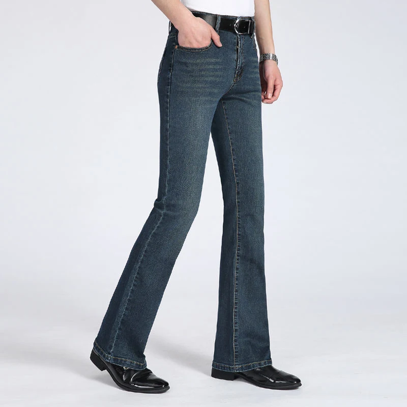 Джинсы мужские расклешенные зимние хлопковые брюки из денима утепленные