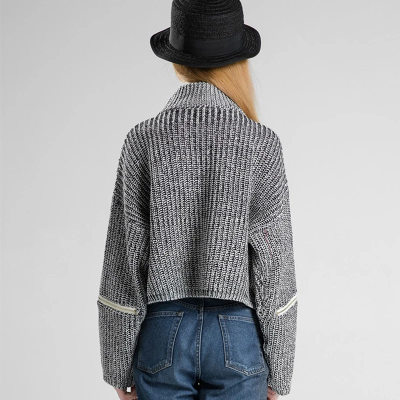 Женский однотонный винтажный свитер укороченный вязаный с длинным рукавом и