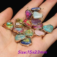 natural stone pendants love heart lapis lazuli emperor jaspers double hole connector for jewelry making trendy necklace earring