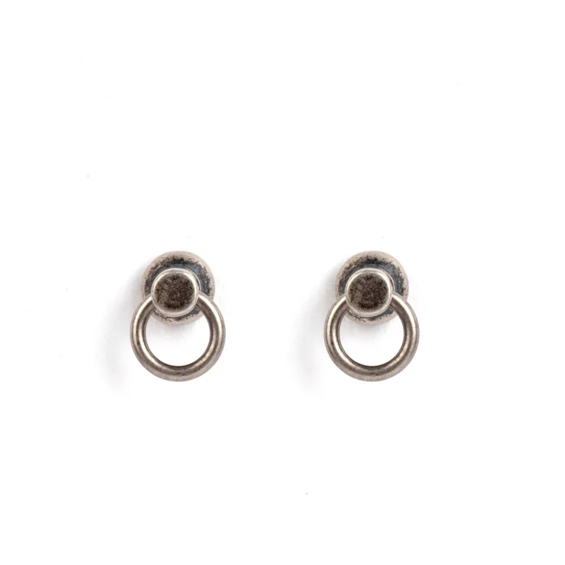 

HelloLook 925 Sterling Silver Door Knocker Stud Earrings Thai Silver Vintage Distressed Earring