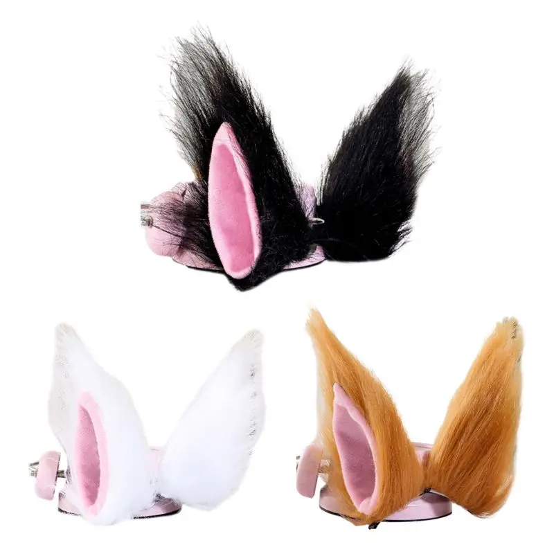 

Adult Kids Lolita Anime Cosplay Costume Hairpins Solid Color 9cm Fluffy Plush Long Pointed Cat Wolf Ears Hair Clips Prop