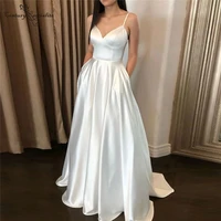 simple satin wedding dresses for bride 2022 straps button back pockets a line beach bridal gowns for women robe de mariee