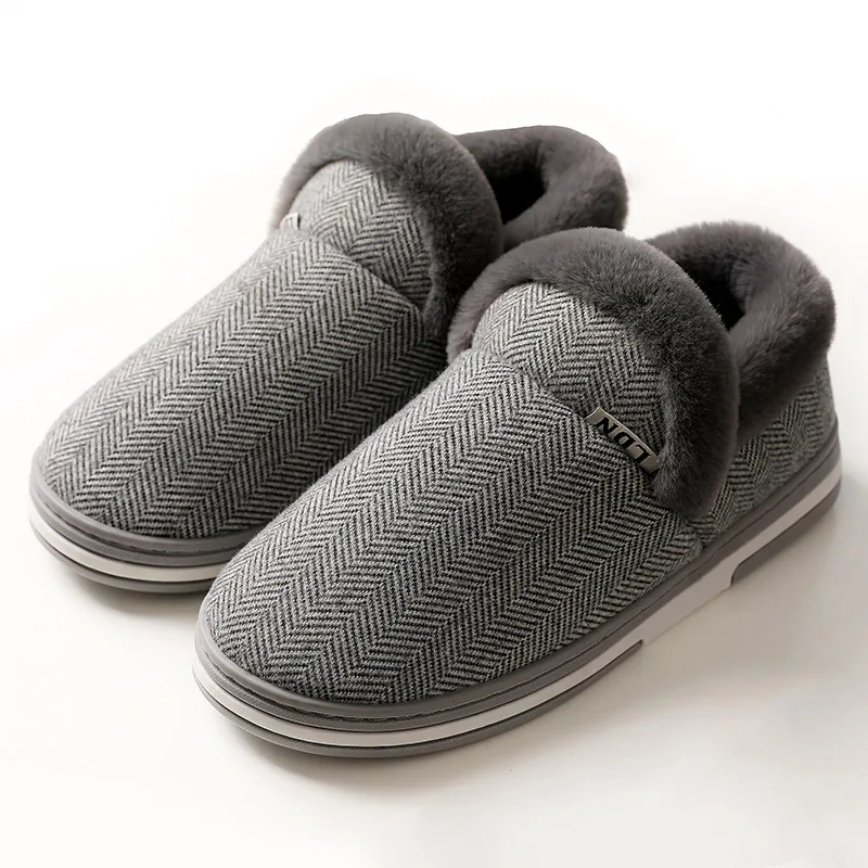 Light gray TZLDN/; Мужская зимняя теплая однотонная хлопковая обувь; плюшевые мягкие удобные домашние тапочки на плоской нескользящей подошве - Цвет: Light gray
